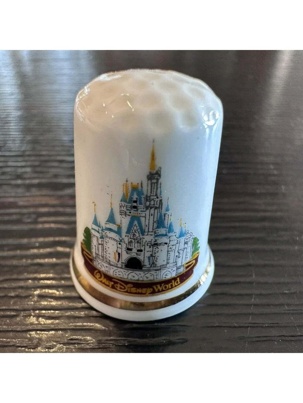 Vtg Disney Thimble Tinker Bell Disney World Cinderella Castle Bone China EUC